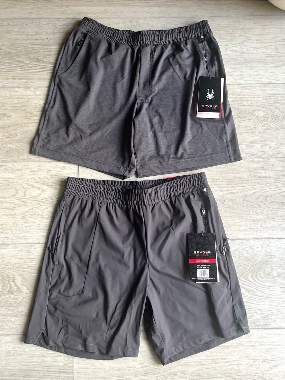 TWO Spyder Men's Active Shorts (Sz M) | 7" Inseam | Charcoal Grey/Dark Gray- NWT